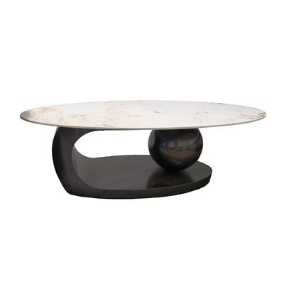 Hamman Set of 2 Round Coffee Table - White / Beige / Gunmetal Black