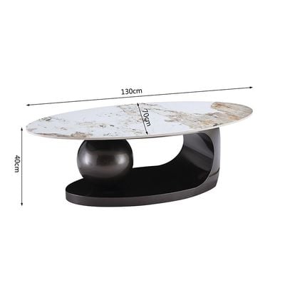 Hamman Set of 2 Round Coffee Table - White / Beige / Gunmetal Black