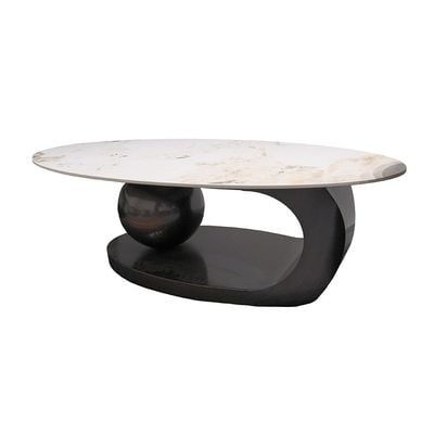 Hamman Set of 2 Round Coffee Table - White / Beige / Gunmetal Black