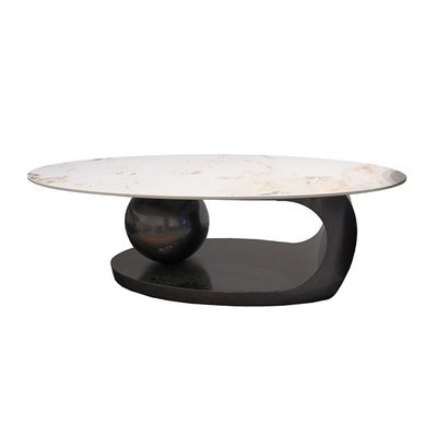 Hamman Round Coffee Table - Set of 2 - White/Beige/Gunmetal Black - With 2-Year Warranty