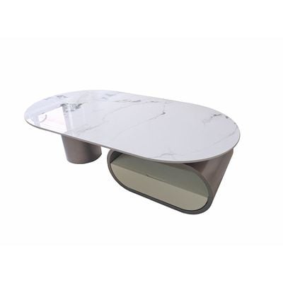 Ramsy Round Centre Table w/ Drawer  - White/Gunmetal  Black