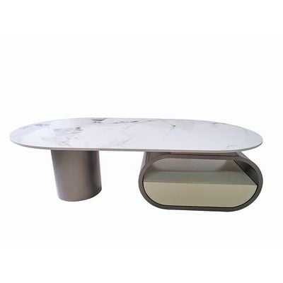 Ramsy Round Centre Table w/ Drawer  - White/Gunmetal  Black