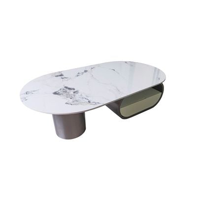 Ramsy Round Centre Table w/ Drawer  - White/Gunmetal  Black