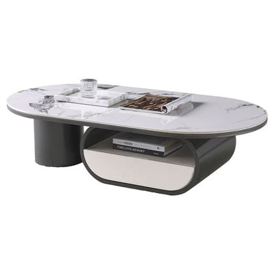 Ramsy Round Centre Table w/ Drawer  - White/Gunmetal  Black