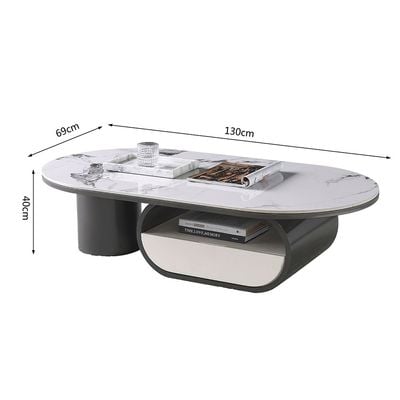 Ramsy Round Centre Table w/ Drawer  - White/Gunmetal  Black