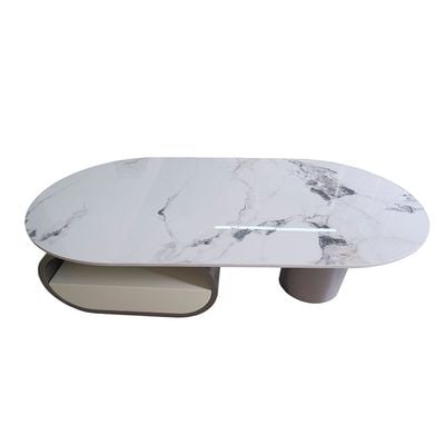 Ramsy Round Centre Table w/ Drawer  - White/Gunmetal  Black