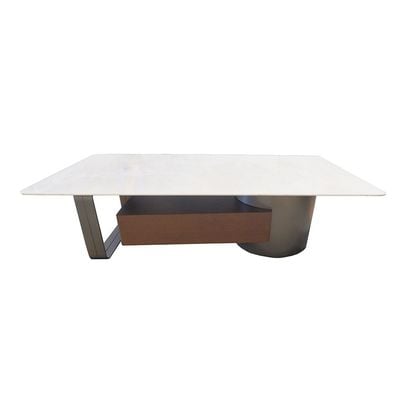 Dustin Coffee Table w/ Drawer - L.Grey / Gunmetal Black