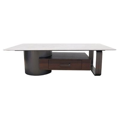 Dustin Coffee Table w/ Drawer - L.Grey / Gunmetal Black