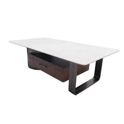 Dustin Coffee Table w/ Drawer - L.Grey / Gunmetal Black