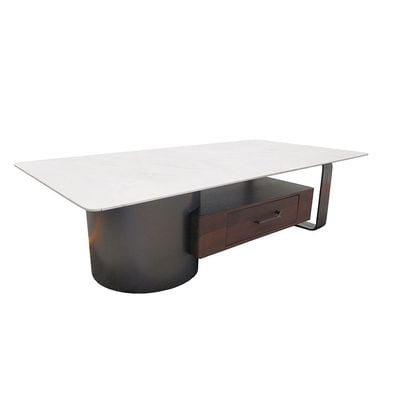 Dustin Coffee Table w/ Drawer - L.Grey / Gunmetal Black