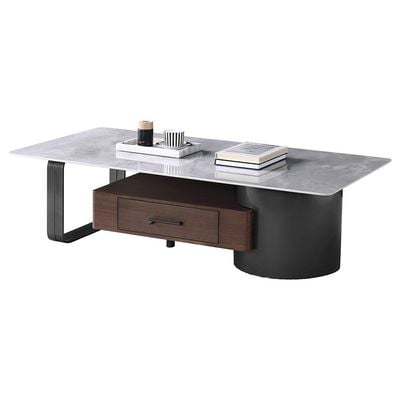 Dustin Coffee Table w/ Drawer - L.Grey / Gunmetal Black