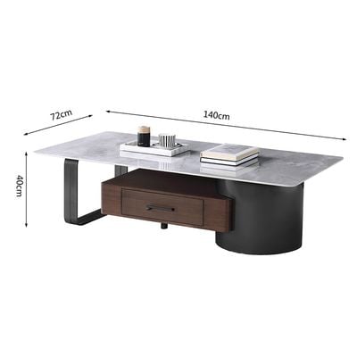 Dustin Coffee Table w/ Drawer - L.Grey / Gunmetal Black