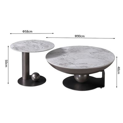 Riveror Set of  2 Round Coffee Table - Grey / Gunmetal Black