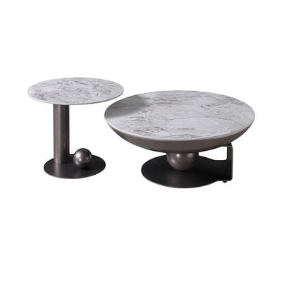 Riveror Set of  2 Round Coffee Table - Grey / Gunmetal Black