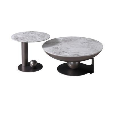 Riveror Round Coffee Table - Set of 2 - Grey/Gunmetal Black - With 2-Year Warranty