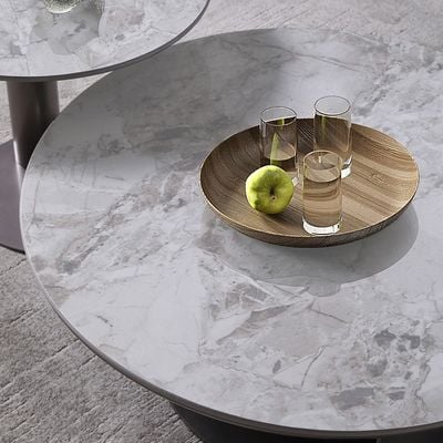 Riveror Set of  2 Round Coffee Table - Grey / Gunmetal Black