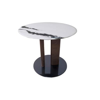 Abba Set of  2 Round Coffee Table - White / Bronze