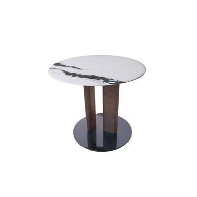 Abba Set of  2 Round Coffee Table - White / Bronze