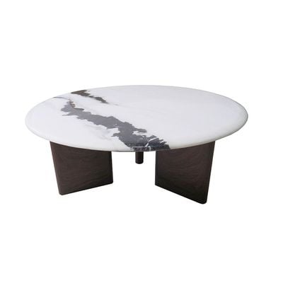 Abba Set of  2 Round Coffee Table - White / Bronze