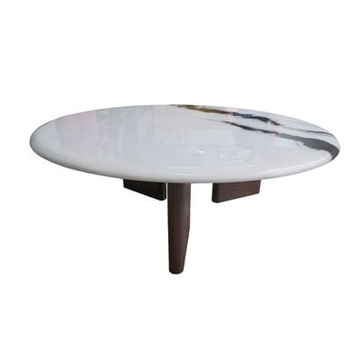 Abba Set of  2 Round Coffee Table - White / Bronze