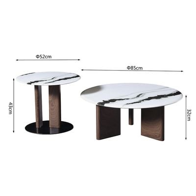 Abba Set of  2 Round Coffee Table - White / Bronze