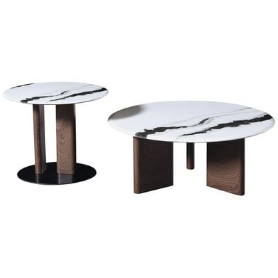 Abba Set of  2 Round Coffee Table - White / Bronze