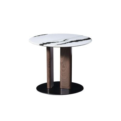 Abba Set of  2 Round Coffee Table - White / Bronze