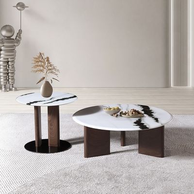 Abba Set of  2 Round Coffee Table - White / Bronze