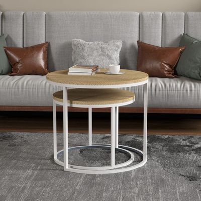 Renley Set of 2 Round  End Table - Oak / White