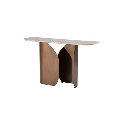 Skylar Ceramic Console Table - Beige/Brushed Brass