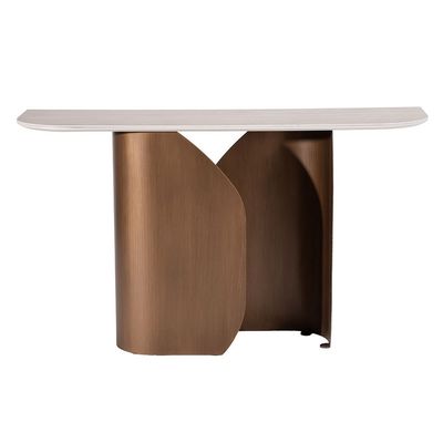 Skylar Ceramic Console Table - Beige/Brushed Brass