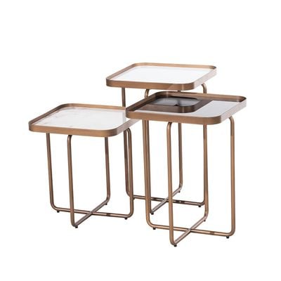 Blanca Set Of 3 Nesting Table - White/Black/Brushed Brass