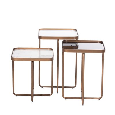 Blanca Set Of 3 Nesting Table - White/Black/Brushed Brass