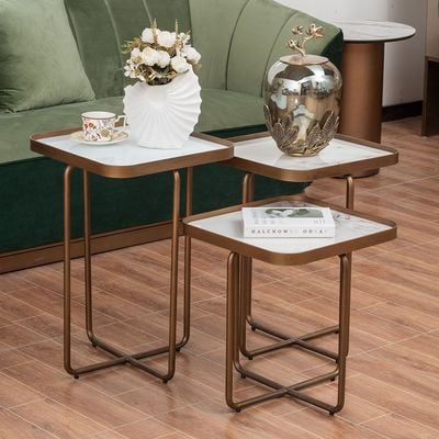 Blanca Set Of 3 Nesting Table - White/Black/Brushed Brass