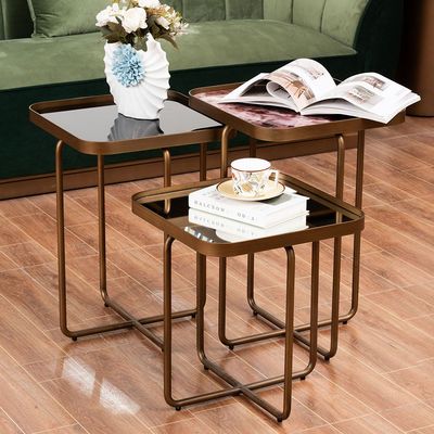 Blanca Set Of 3 Nesting Table - White/Black/Brushed Brass