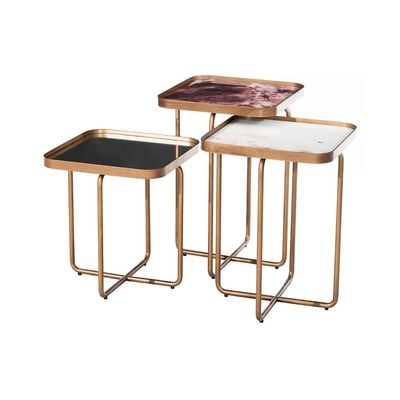 Blanca Set Of 3 Nesting Table - Brown/White/Silver