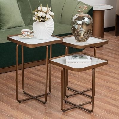 Blanca Set Of 3 Nesting Table - Brown/White/Silver