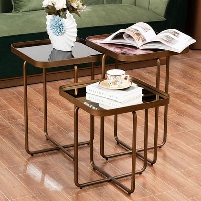 Blanca Set Of 3 Nesting Table - Brown/White/Silver