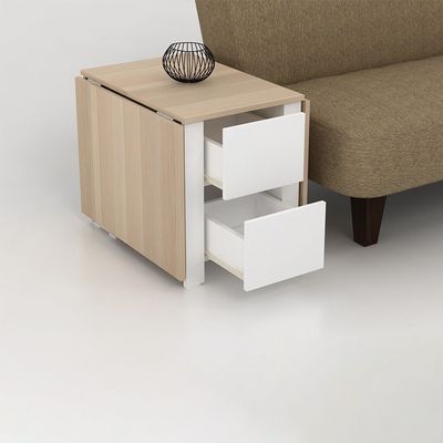 Algeria Foldable  Coffee Table w/Drawers  - White/Oak
