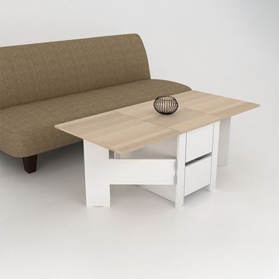 Algeria Foldable  Coffee Table w/Drawers  - White/Oak