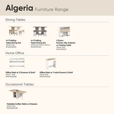 Algeria Foldable  Coffee Table w/Drawers  - White/Oak