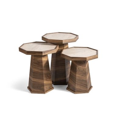 Pyramid Set of 3 Nest of Table - Walnut / Moonstone 