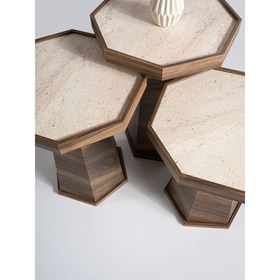 Pyramid Set of 3 Nest of Table - Walnut / Moonstone 