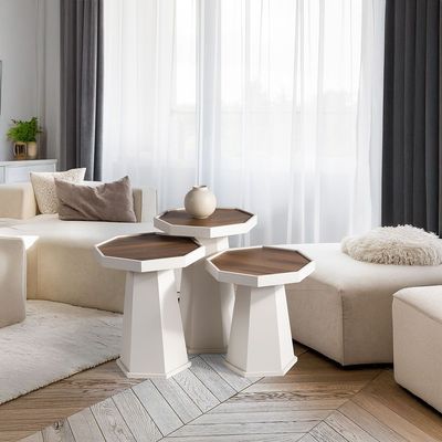 Pyramid Set of 3 Nest of Table - Walnut / Moonstone 
