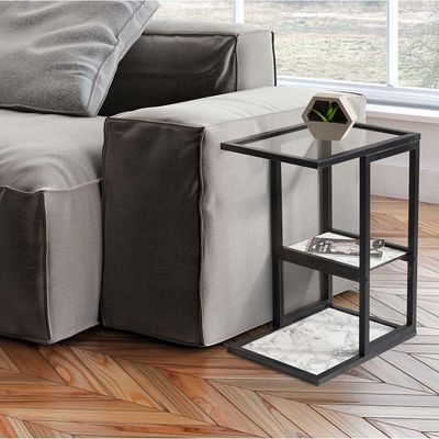 Carara Side Table - Glass/Black 