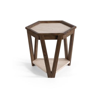 Kamile Hexagonal 4+ 1 Coffee Table Set - Cream/Walnut
