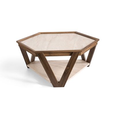 Kamile Hexagonal 4+ 1 Coffee Table Set - Cream/Walnut