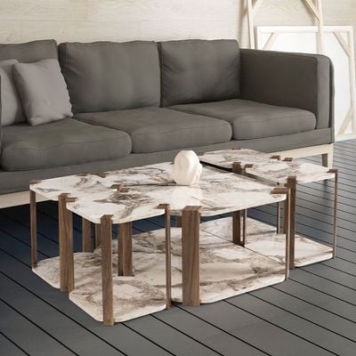 Yasha 4+ 1 Coffee Table Set - Offwhite/Cream/Brown