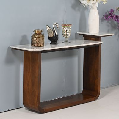 Ashlan Marble Top Console Table - White/Oak
