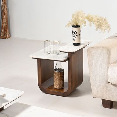 Ashlan Marble Top  End Table - White/Oak